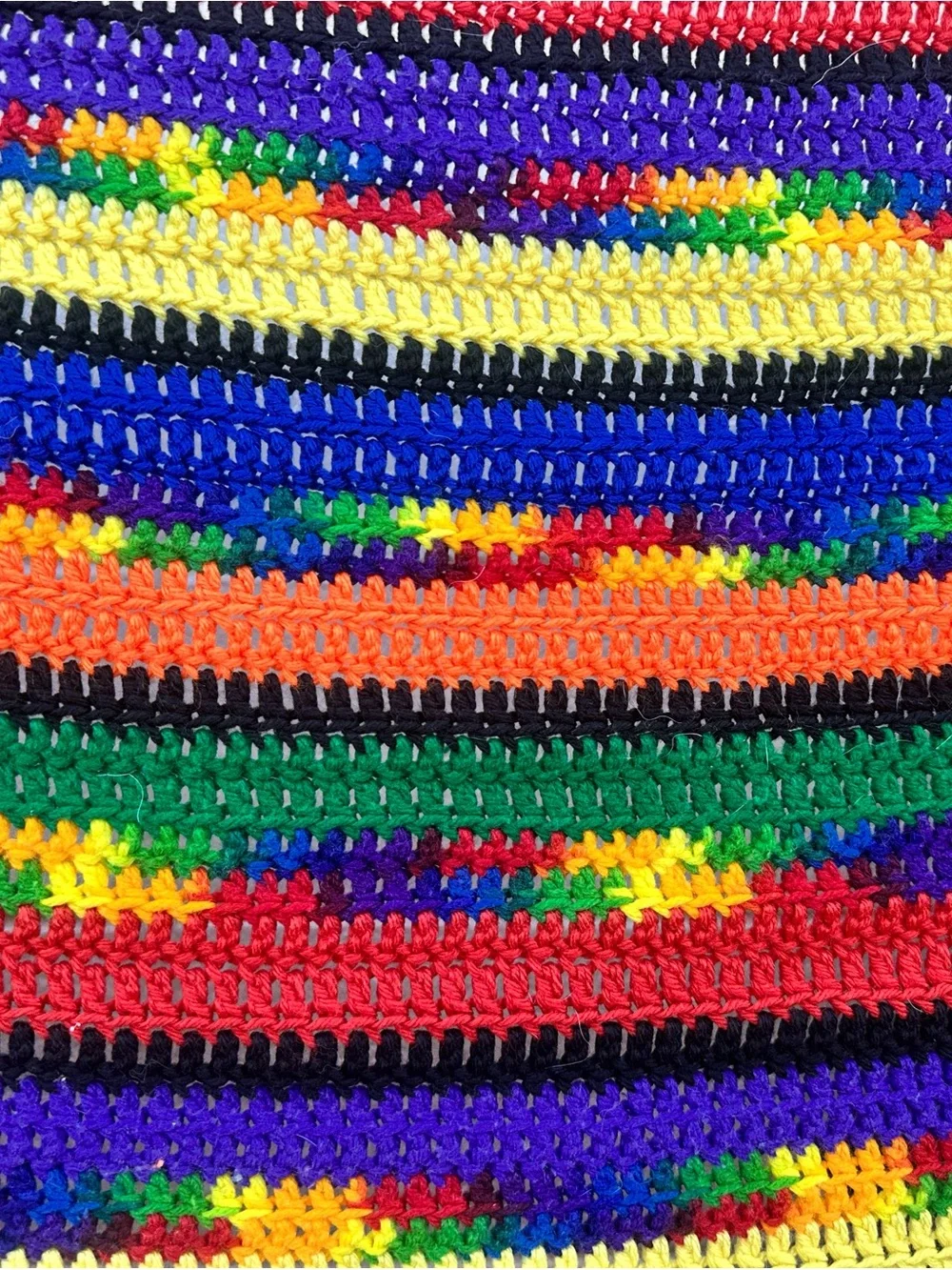 Handmade Happy Multicolor Crochet Throw Blanket - Colorful Stripe Accent fringe